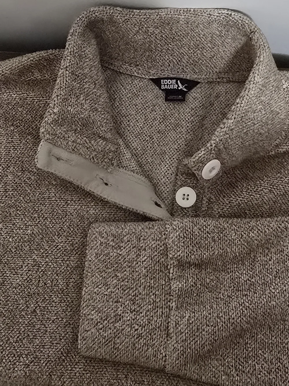 Eddie Bauer Cozy Honeycomb Sweater Fleece Henley Pullover Tan Beige Size Medium